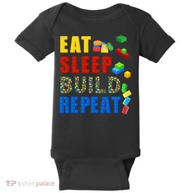 Eat Sleep Build Repeat Building Bricks Blocks Master Builder Baby Bodysuit
