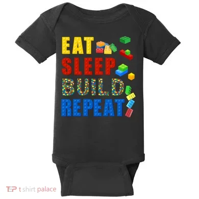 Eat Sleep Build Repeat Building Bricks Blocks Master Builder Baby Bodysuit