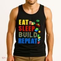 Eat Sleep Build Repeat Building Bricks Blocks Master Builder Tank Top thumb 3