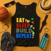 Eat Sleep Build Repeat Building Bricks Blocks Master Builder Tank Top thumb 4