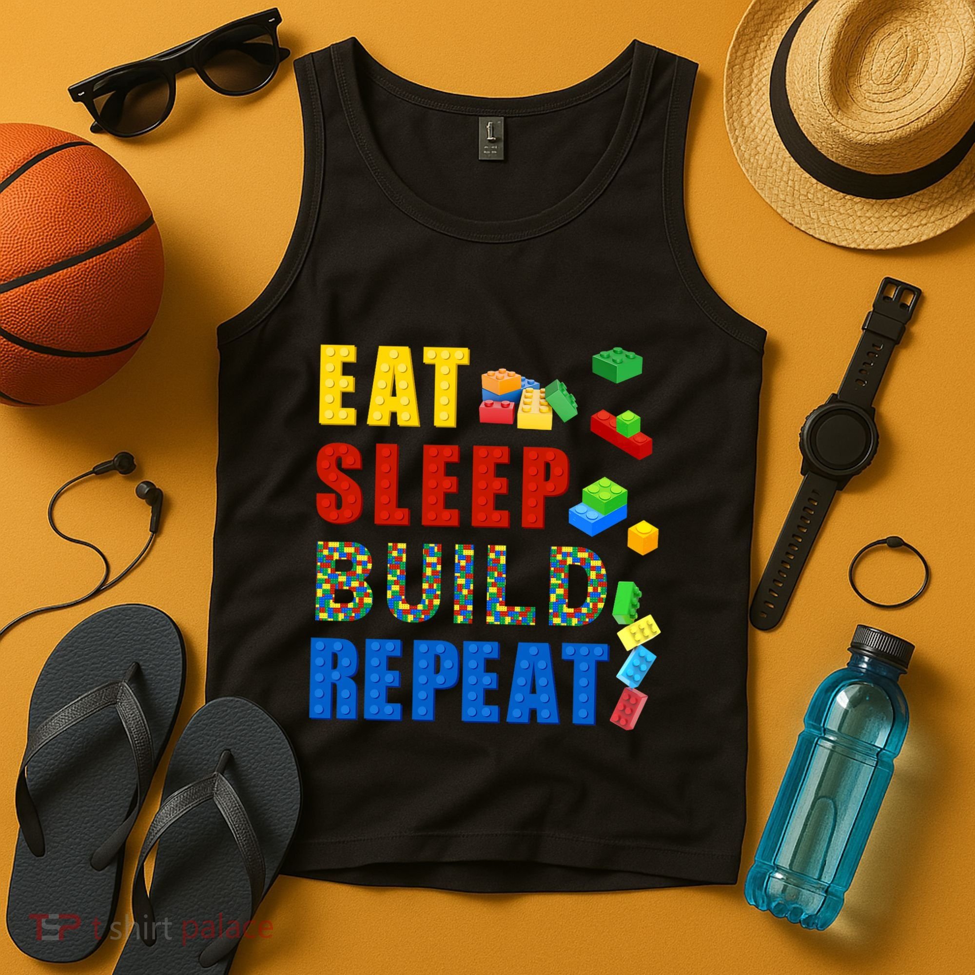 Eat Sleep Build Repeat Building Bricks Blocks Master Builder Tank Top
