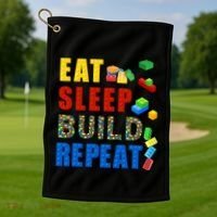 Eat Sleep Build Repeat Building Bricks Blocks Master Builder Golf Towel thumb 1