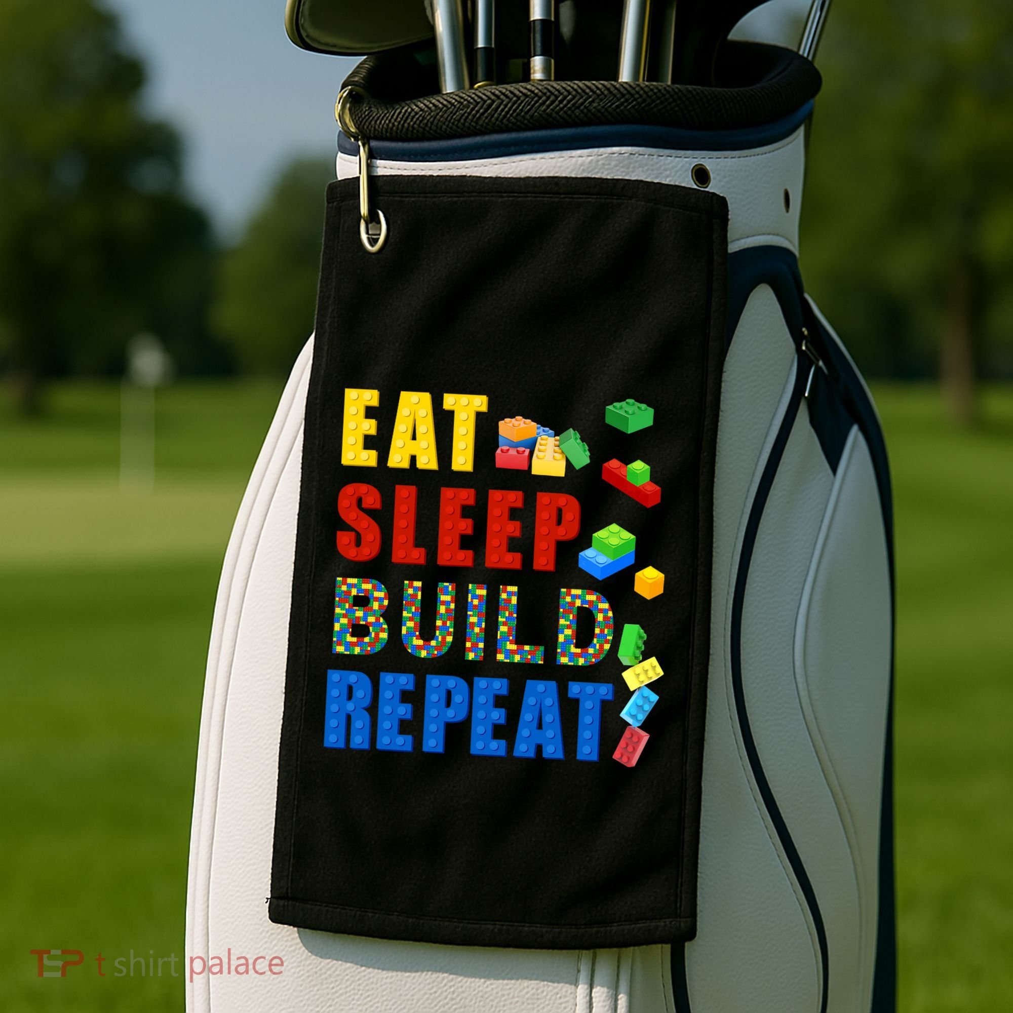 Eat Sleep Build Repeat Building Bricks Blocks Master Builder Golf Towel