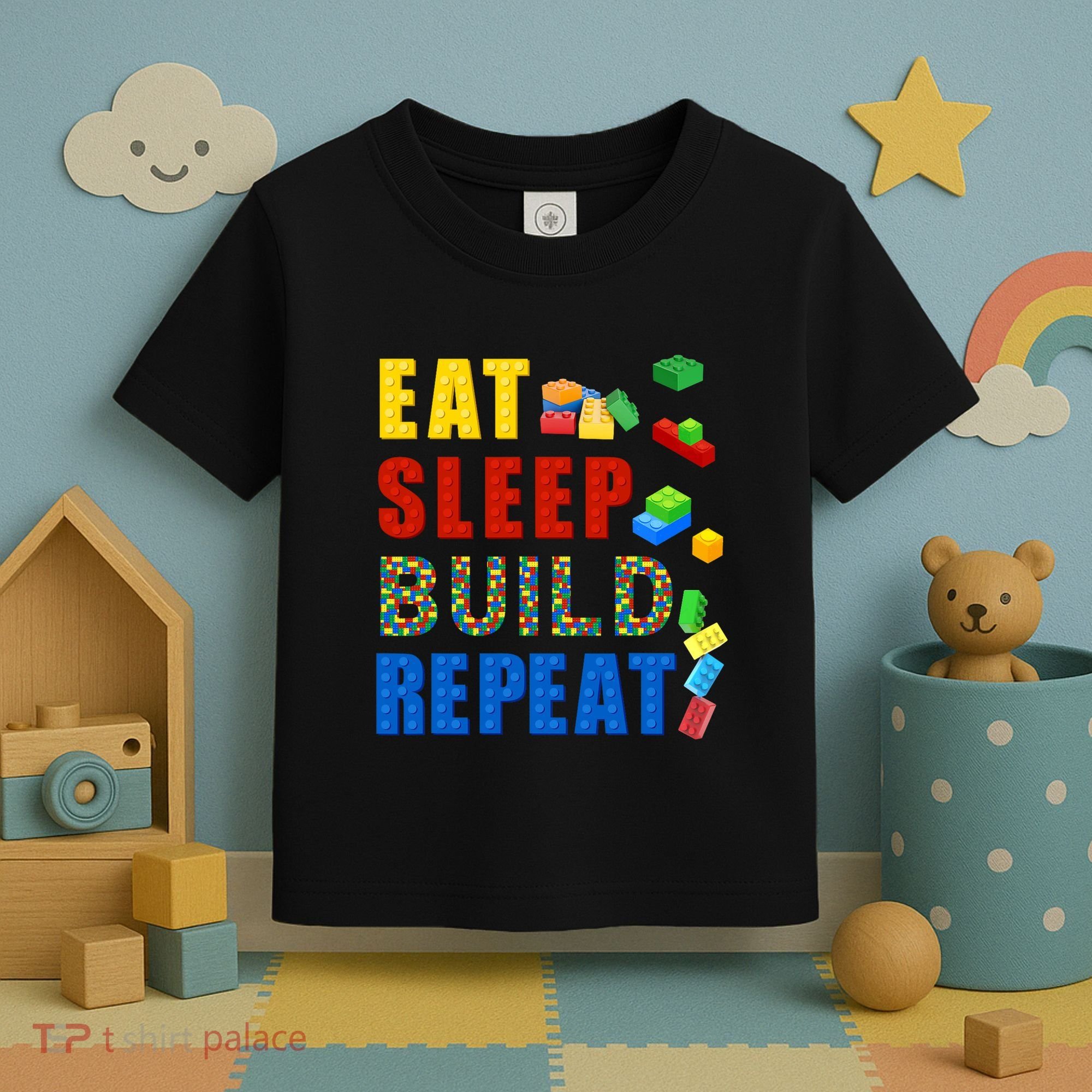 Eat Sleep Build Repeat Building Bricks Blocks Master Builder Toddler T-Shirt