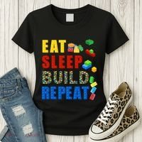 Eat Sleep Build Repeat Building Bricks Blocks Master Builder Women's T-Shirt thumb 3