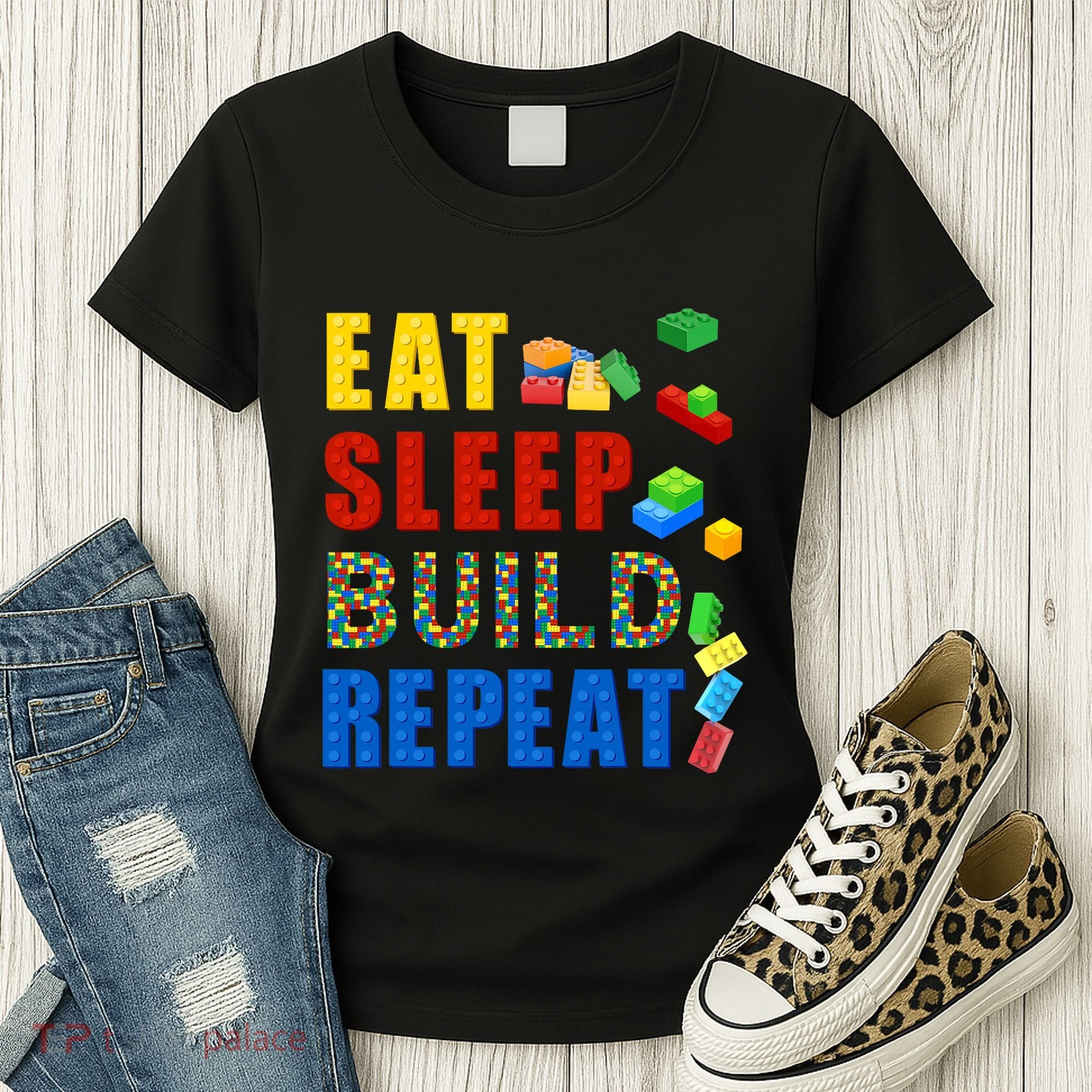 Eat Sleep Build Repeat Building Bricks Blocks Master Builder Women's T-Shirt