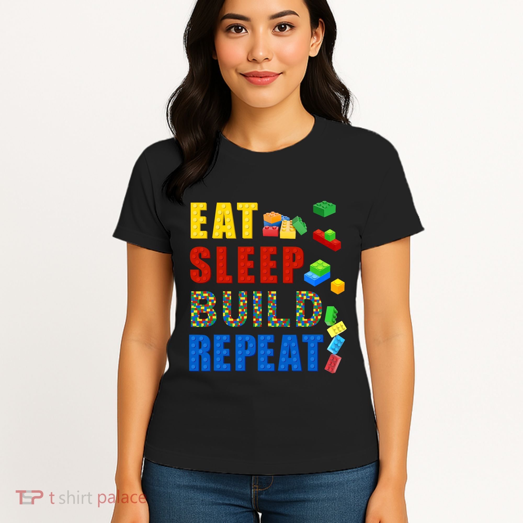 Eat Sleep Build Repeat Building Bricks Blocks Master Builder Women's T-Shirt