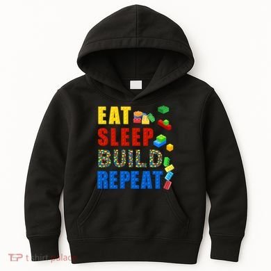 Eat Sleep Build Repeat Building Bricks Blocks Master Builder Kids Hoodie