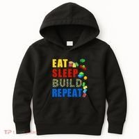 Eat Sleep Build Repeat Building Bricks Blocks Master Builder Kids Hoodie thumb 0