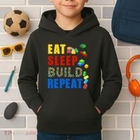 Eat Sleep Build Repeat Building Bricks Blocks Master Builder Kids Hoodie thumb 2