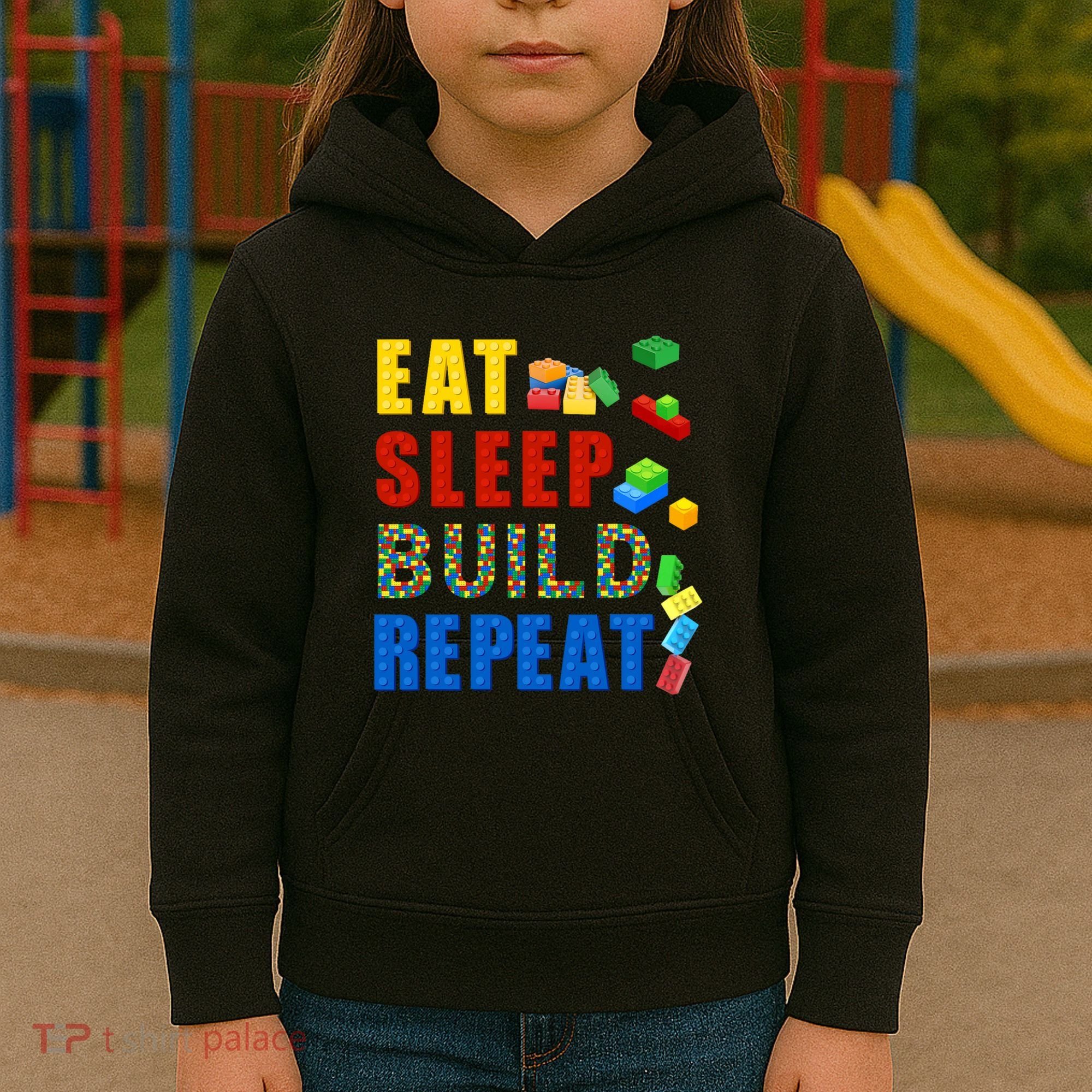 Eat Sleep Build Repeat Building Bricks Blocks Master Builder Kids Hoodie
