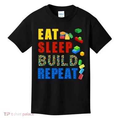 Eat Sleep Build Repeat Building Bricks Blocks Master Builder Kids T-Shirt