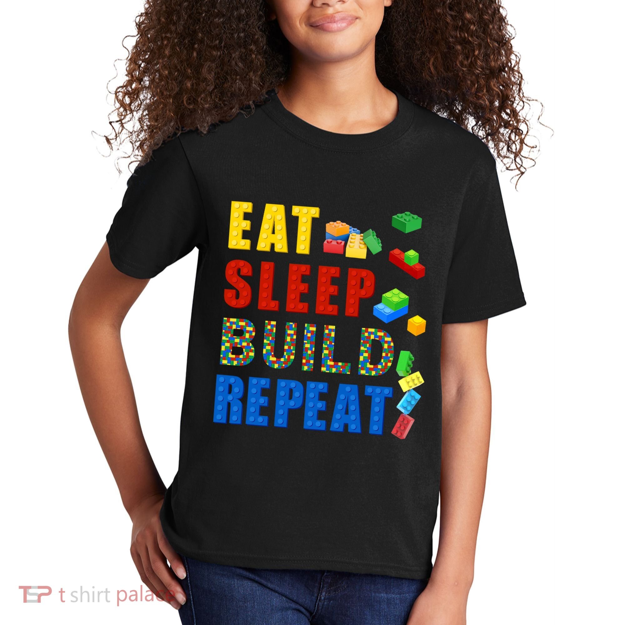 Eat Sleep Build Repeat Building Bricks Blocks Master Builder Kids T-Shirt
