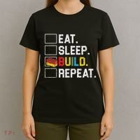 Eat Sleep Build Repeat Master Builder Bricks Blocks T-Shirt thumb 4