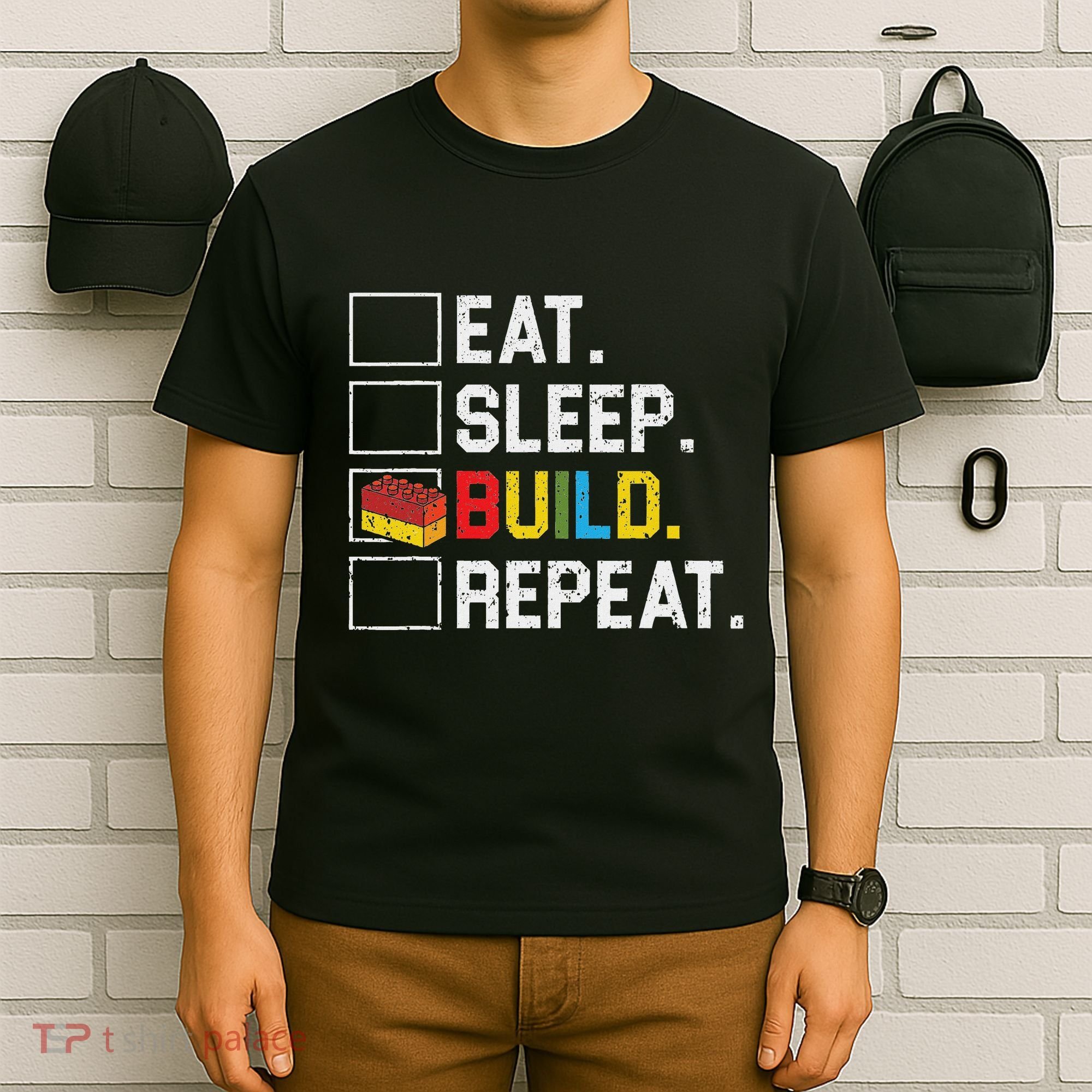 Eat Sleep Build Repeat Master Builder Bricks Blocks T-Shirt
