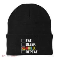 Eat Sleep Build Repeat Master Builder Bricks Blocks Beanie thumb 0
