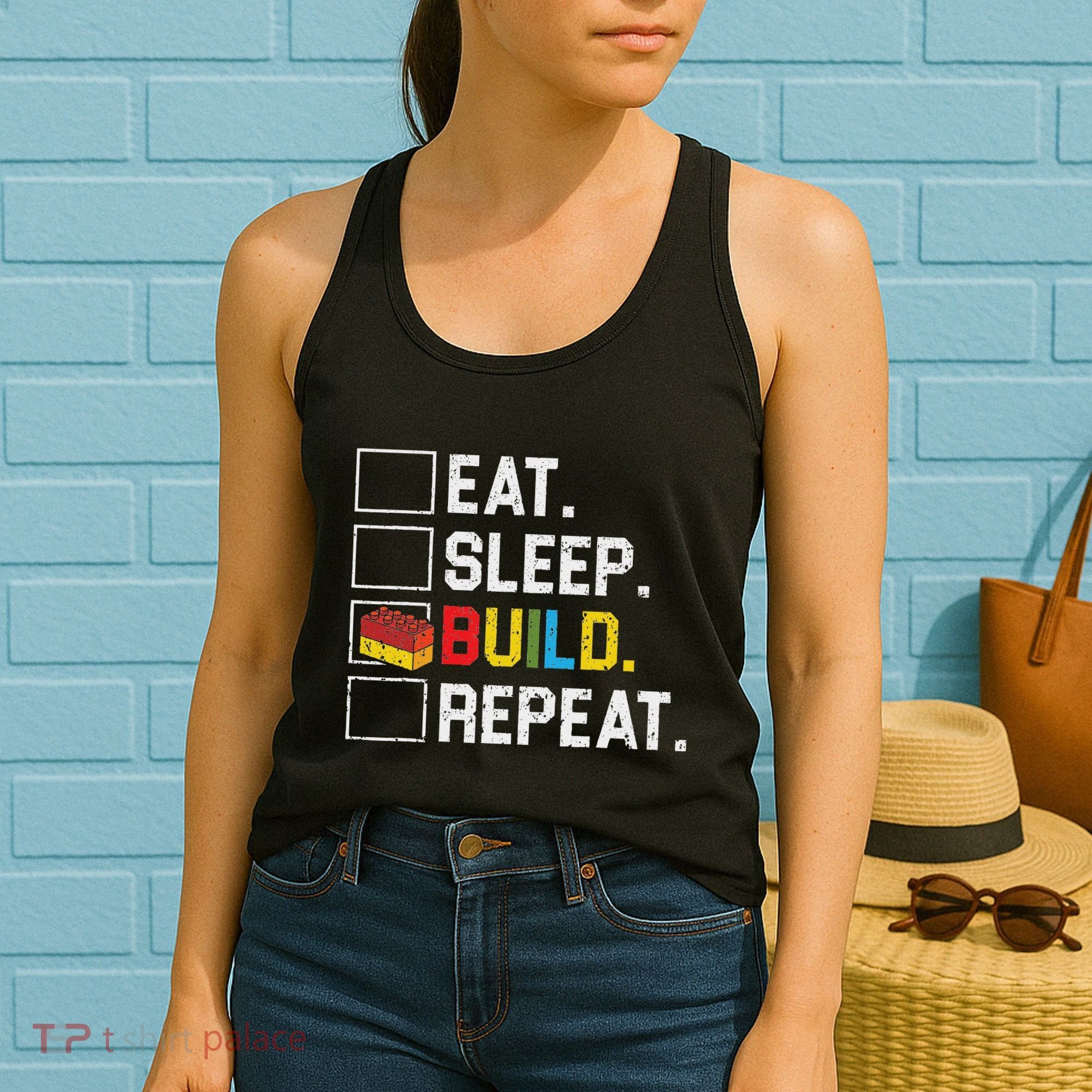 Eat Sleep Build Repeat Master Builder Bricks Blocks Women's Tank Top