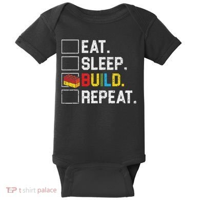 Eat Sleep Build Repeat Master Builder Bricks Blocks Baby Bodysuit