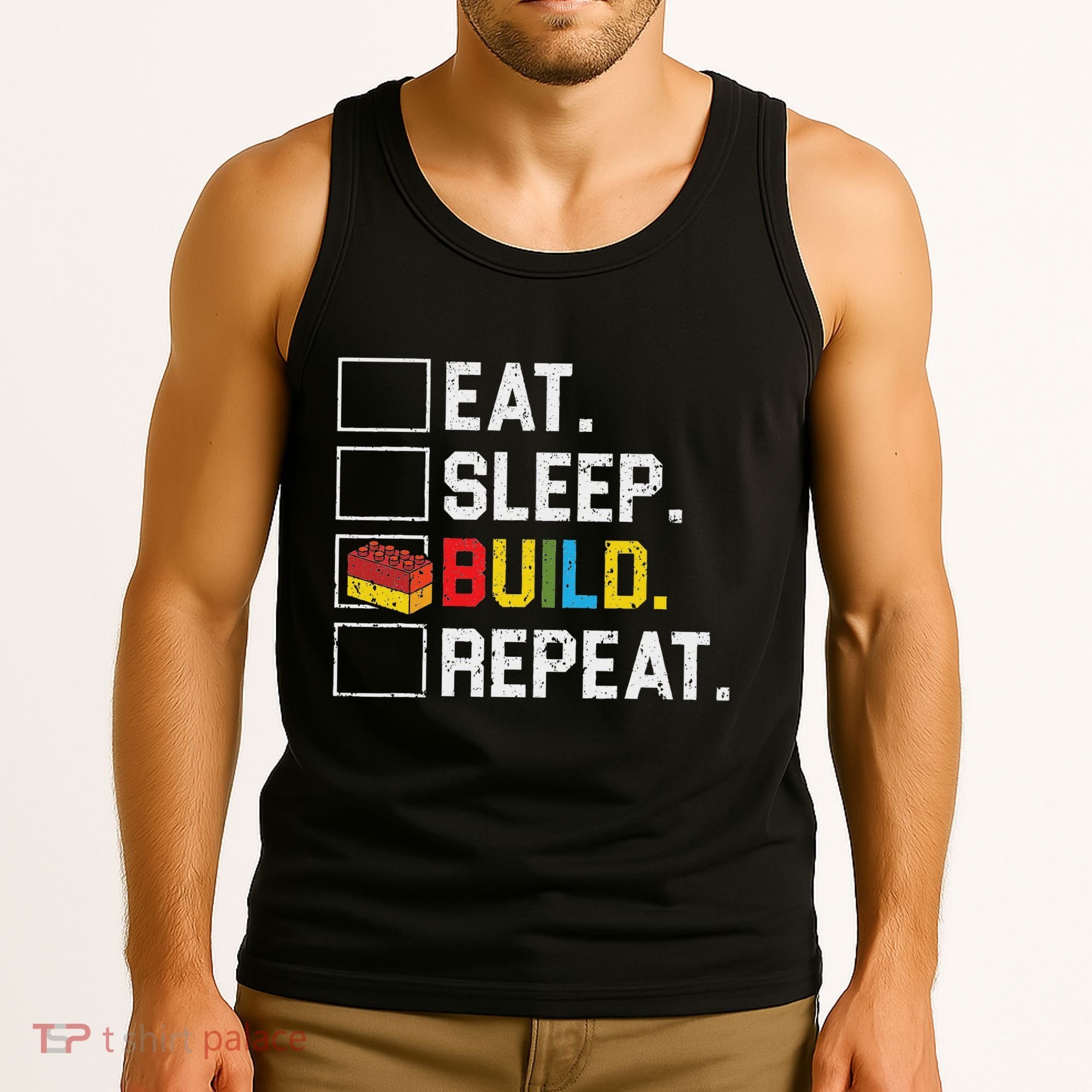 Eat Sleep Build Repeat Master Builder Bricks Blocks Tank Top