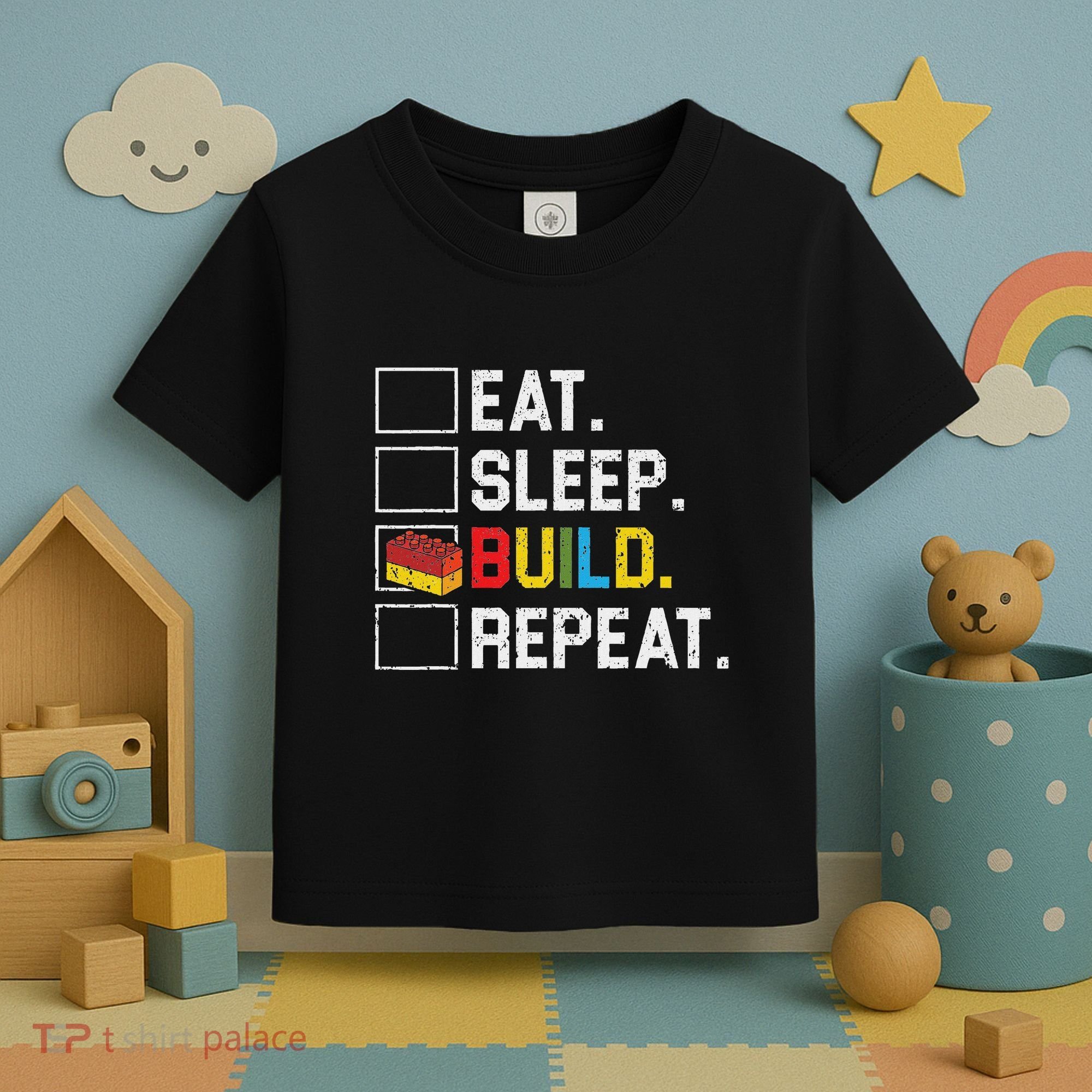 Eat Sleep Build Repeat Master Builder Bricks Blocks Toddler T-Shirt