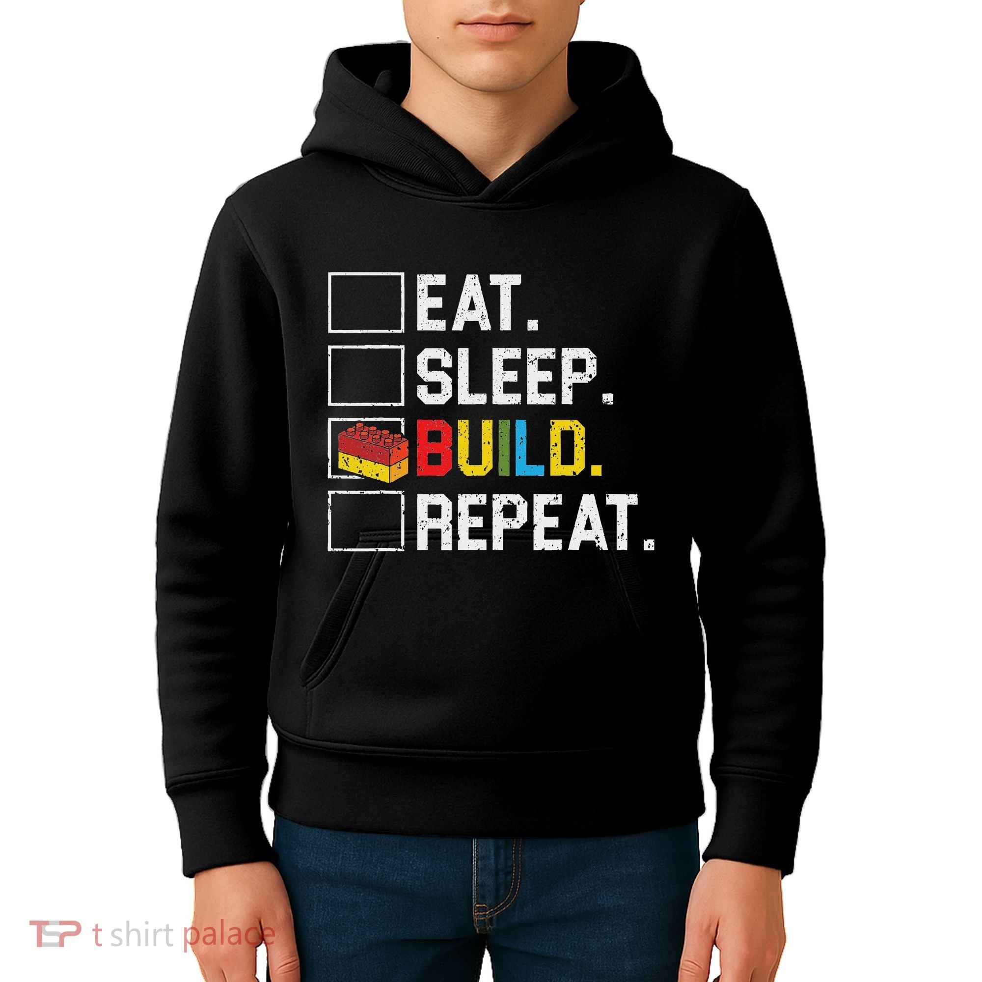 Eat Sleep Build Repeat Master Builder Bricks Blocks Kids Hoodie