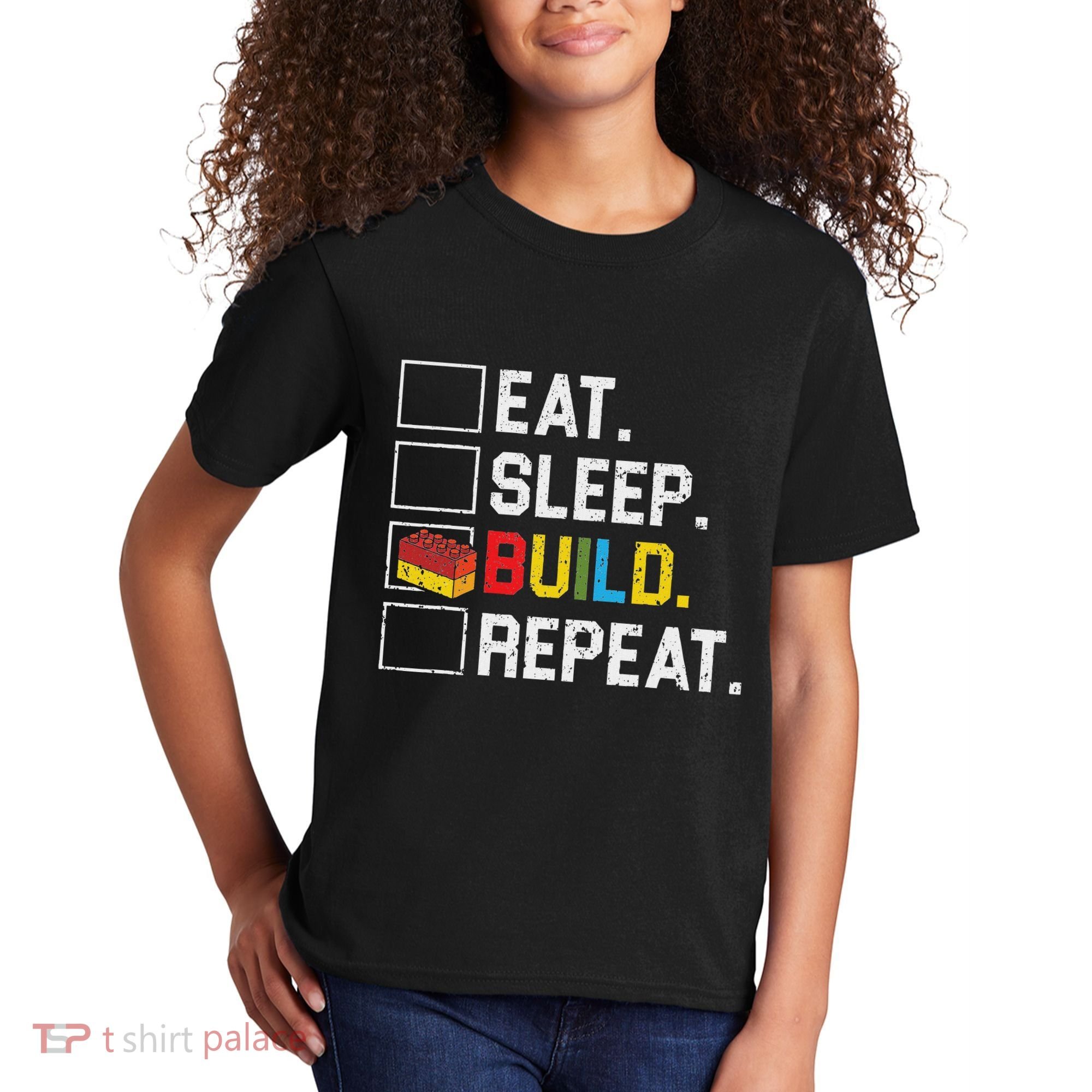 Eat Sleep Build Repeat Master Builder Bricks Blocks Kids T-Shirt