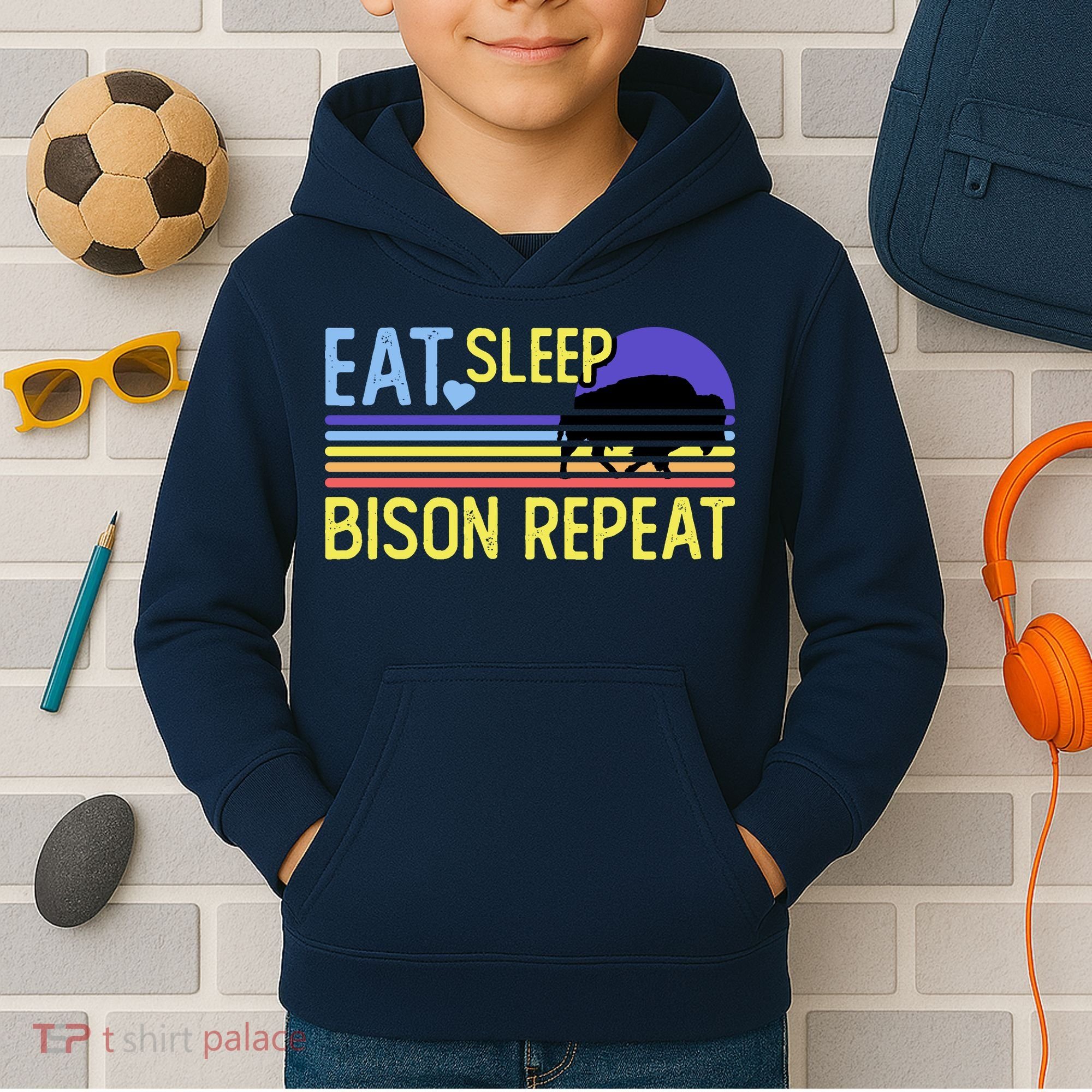 Eat Sleep Bison Repeat Kids Hoodie