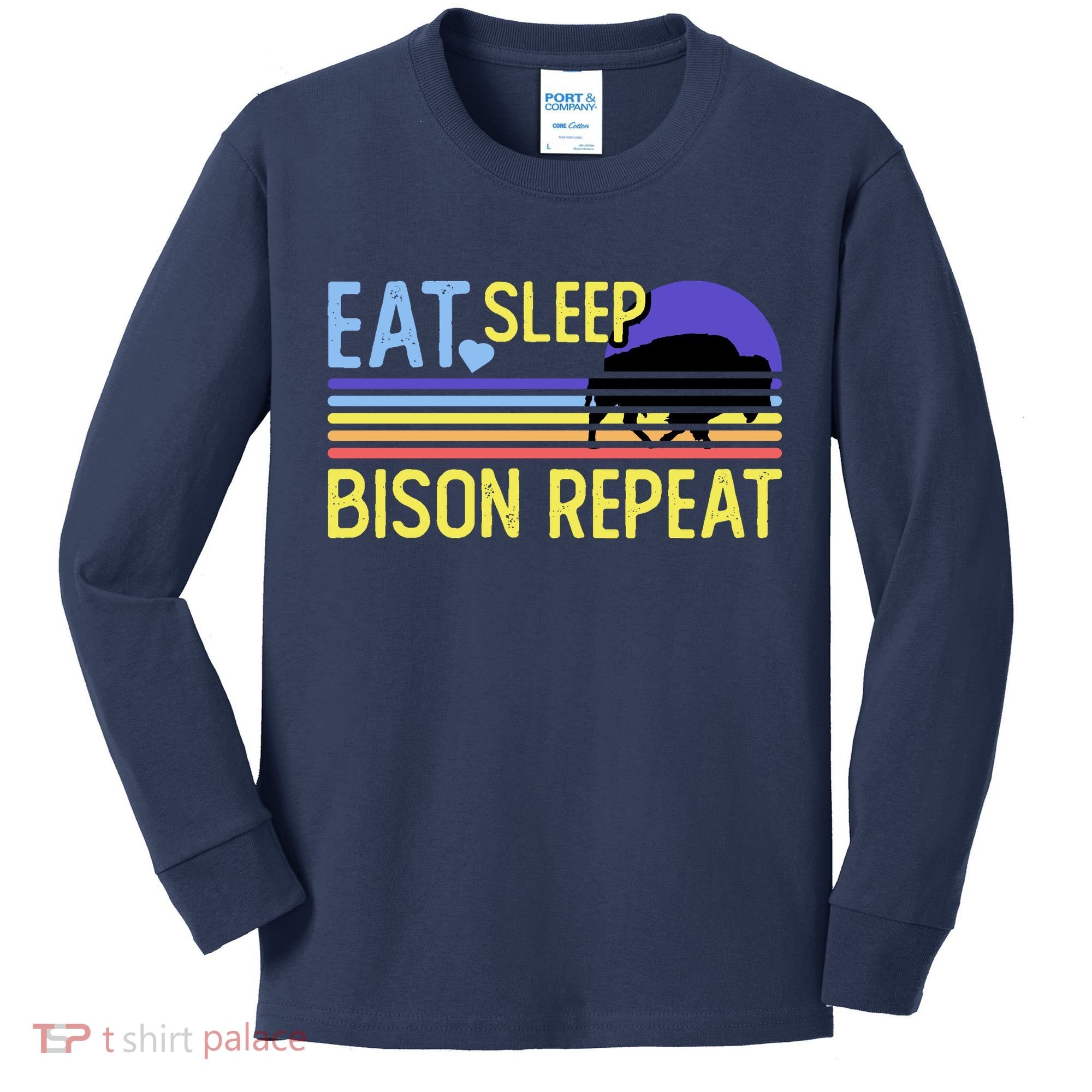 Eat Sleep Bison Repeat Kids Long Sleeve Shirt
