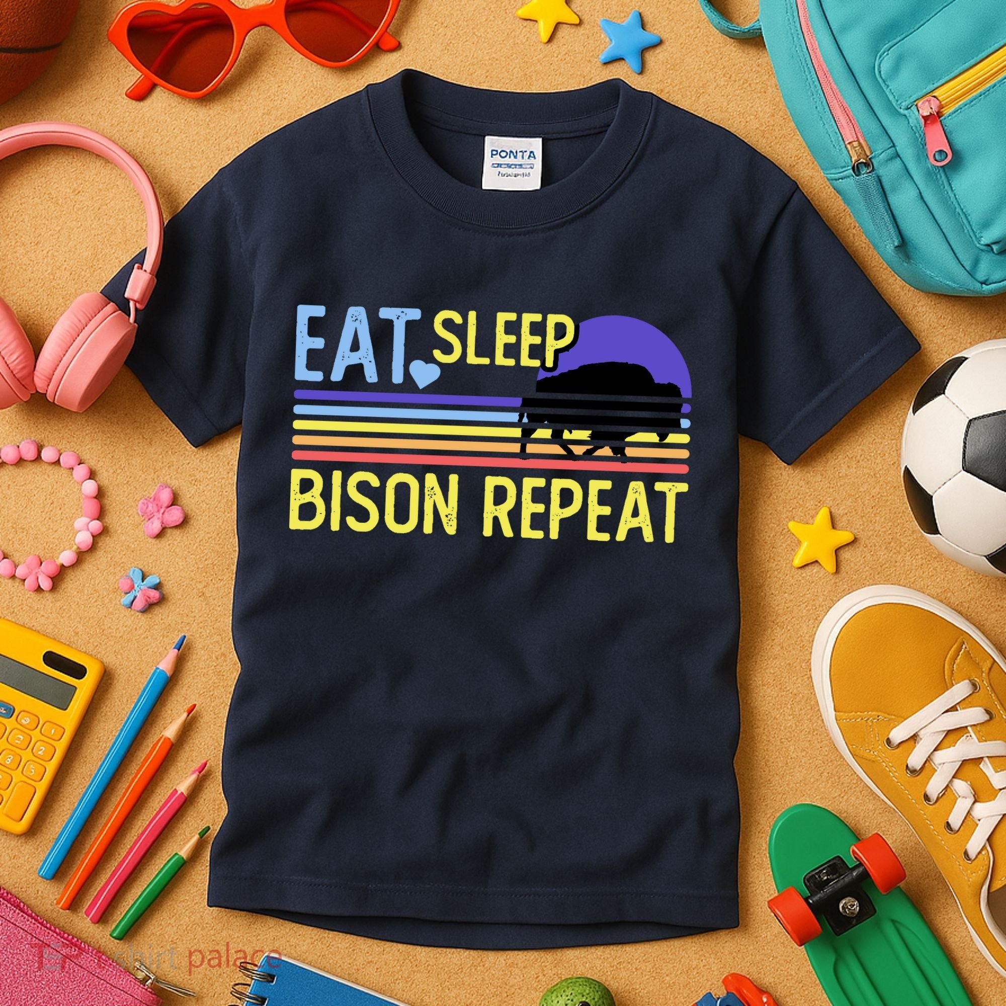 Eat Sleep Bison Repeat Kids T-Shirt