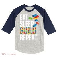 Eat Sleep Build Repeat Building Blocks Bricks Master Builder Kids Colorblock Raglan Jersey thumb 0