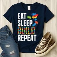 Eat Sleep Build Repeat Building Blocks Bricks Master Builder Women's T-Shirt thumb 3
