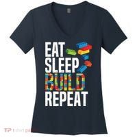 Eat Sleep Build Repeat Building Blocks Bricks Master Builder Women's V-Neck T-Shirt thumb 0