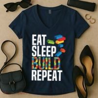 Eat Sleep Build Repeat Building Blocks Bricks Master Builder Women's V-Neck T-Shirt thumb 2
