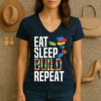 Eat Sleep Build Repeat Building Blocks Bricks Master Builder Women's V-Neck T-Shirt thumb 3