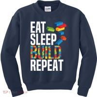 Eat Sleep Build Repeat Building Blocks Bricks Master Builder Kids Sweatshirt thumb 0