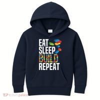 Eat Sleep Build Repeat Building Blocks Bricks Master Builder Kids Hoodie thumb 0