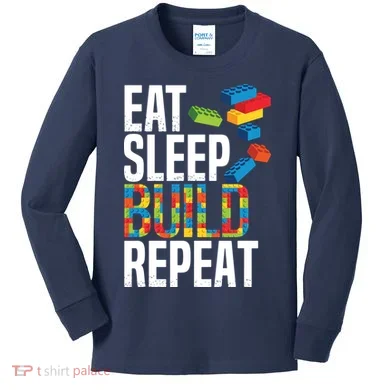 Eat Sleep Build Repeat Building Blocks Bricks Master Builder Kids Long Sleeve Shirt