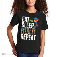 Eat Sleep Build Repeat Building Blocks Bricks Master Builder Kids T-Shirt thumb 2