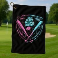 Eat Sleep Baseball Repeat Baseball Life Player Funny Golf Towel thumb 1