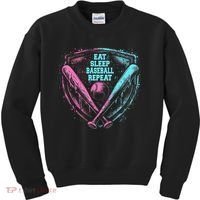 Eat Sleep Baseball Repeat Baseball Life Player Funny Kids Sweatshirt thumb 0