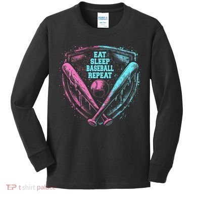 Eat Sleep Baseball Repeat Baseball Life Player Funny Kids Long Sleeve Shirt