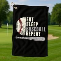 Eat Sleep Baseball Repeat Funny Baseball Player Cool Gift Golf Towel thumb 1