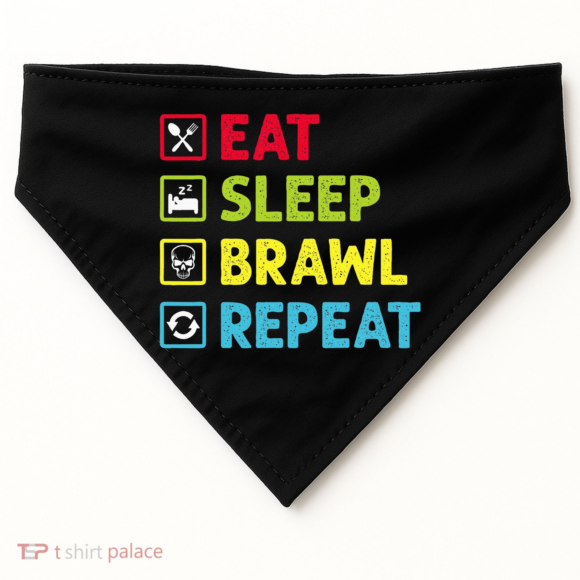 Eat Sleep Brawl Repeat Funny Video Gamer Gaming USA-Made Doggie Bandana