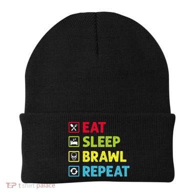 Eat Sleep Brawl Repeat Funny Video Gamer Gaming Beanie
