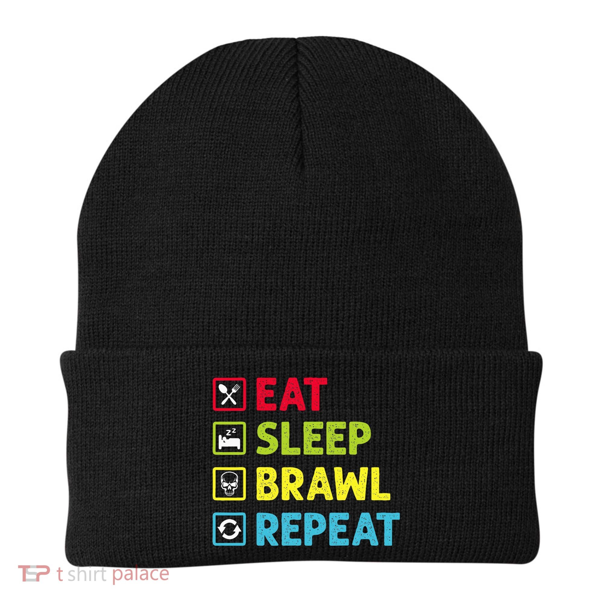 Eat Sleep Brawl Repeat Funny Video Gamer Gaming Beanie