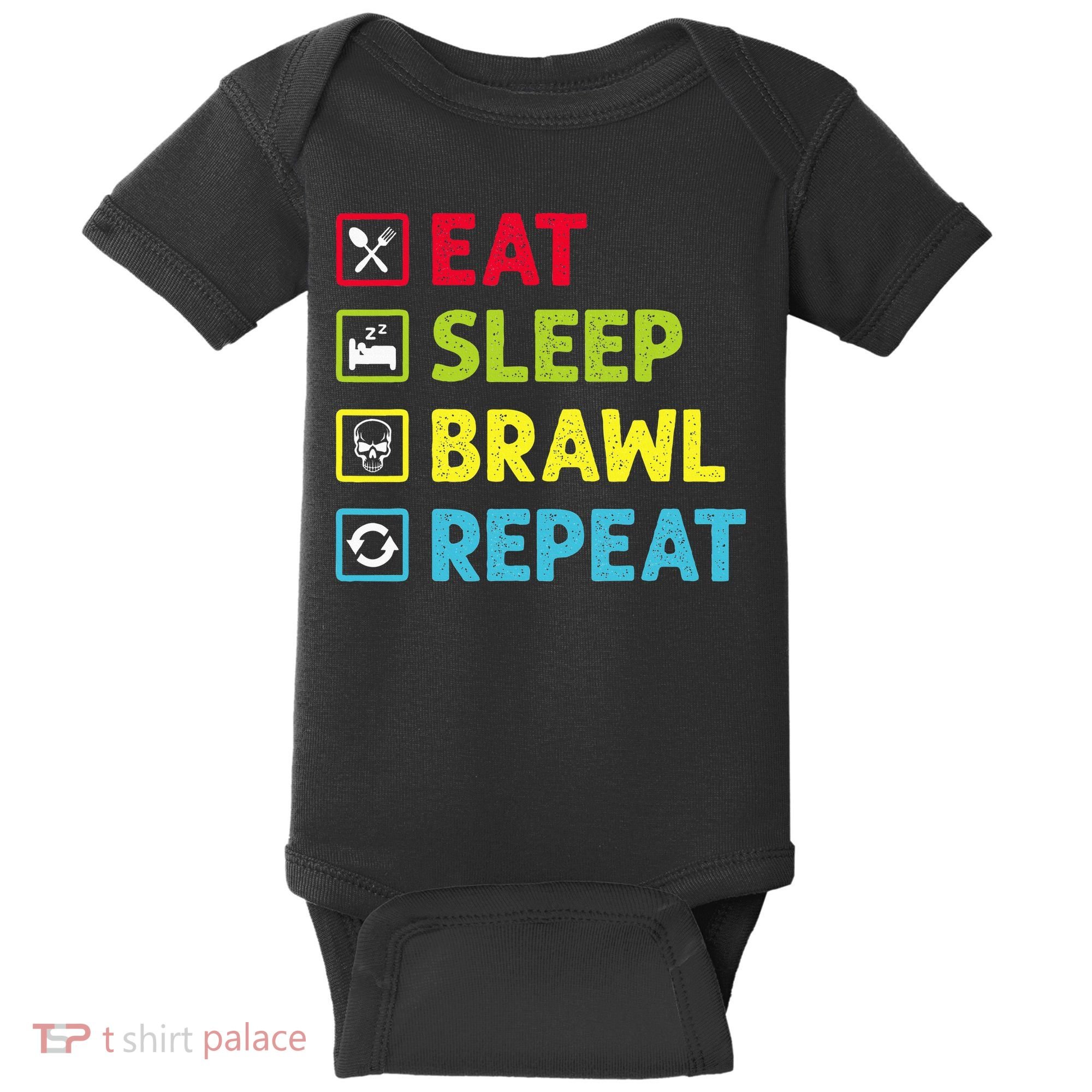 Eat Sleep Brawl Repeat Funny Video Gamer Gaming Baby Bodysuit