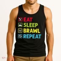 Eat Sleep Brawl Repeat Funny Video Gamer Gaming Tank Top thumb 3
