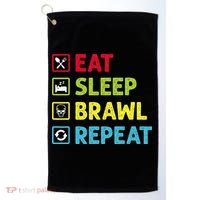 Eat Sleep Brawl Repeat Funny Video Gamer Gaming Golf Towel thumb 0