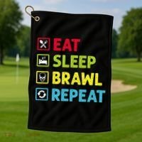 Eat Sleep Brawl Repeat Funny Video Gamer Gaming Golf Towel thumb 1