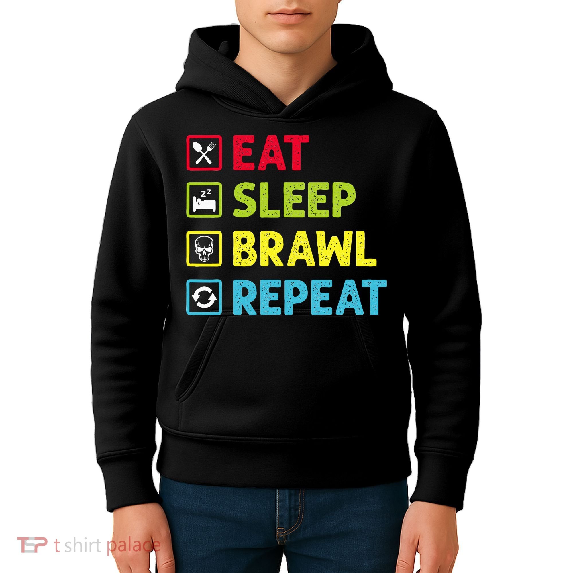 Eat Sleep Brawl Repeat Funny Video Gamer Gaming Kids Hoodie